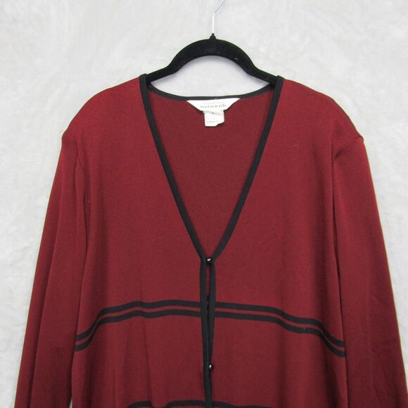 Exclusively Misook Sweater Womens Large Red Black Cardigan Button V-Neck - Picture 6 of 10